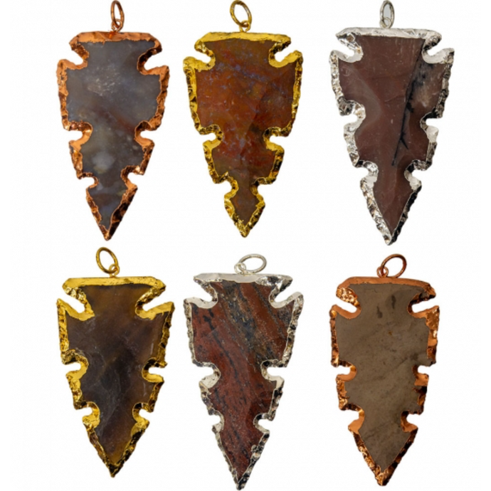 Arrowhead Electroplated Jasper Pendant